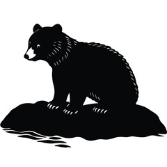 Photorealistic brown bear cub peeking from behind a mossy log, shallow depth of field, soft bokeh forest background.