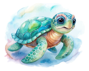 cute Watercolor marine turtle animals