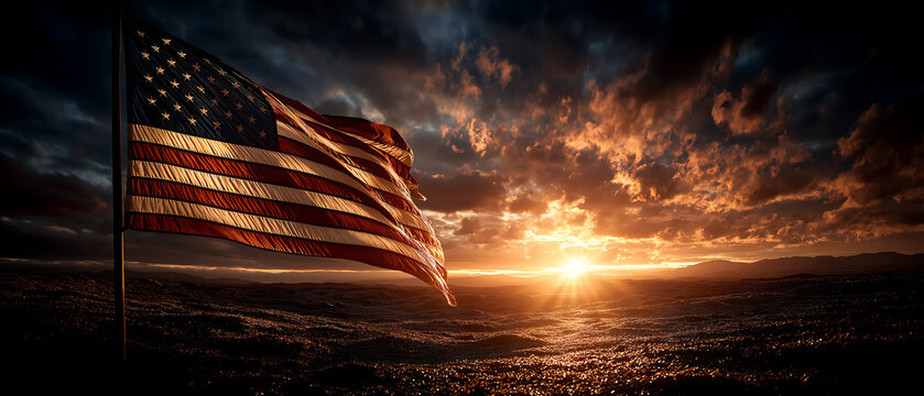 American flag waving at sunset patriotic image usa freedom background - Powered by Adobe