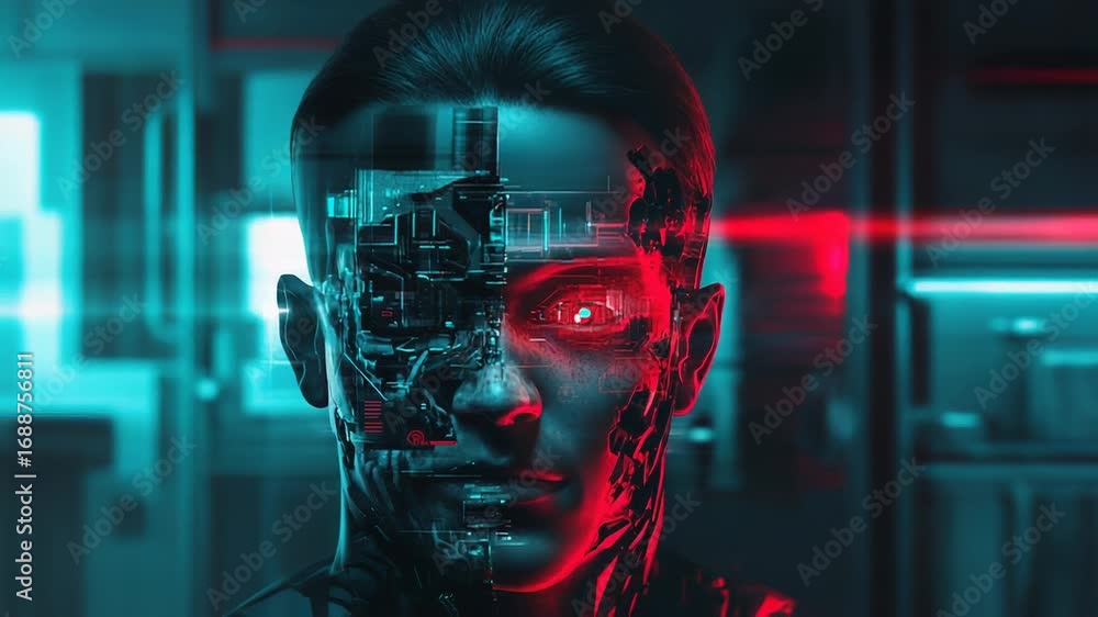 Aufkleber artificial intelligence showing augmented reality displaying facial recognition and biometric scanni