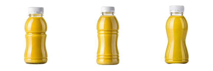 Set For Three bottles of yellow smoothie isolated on transparent background
