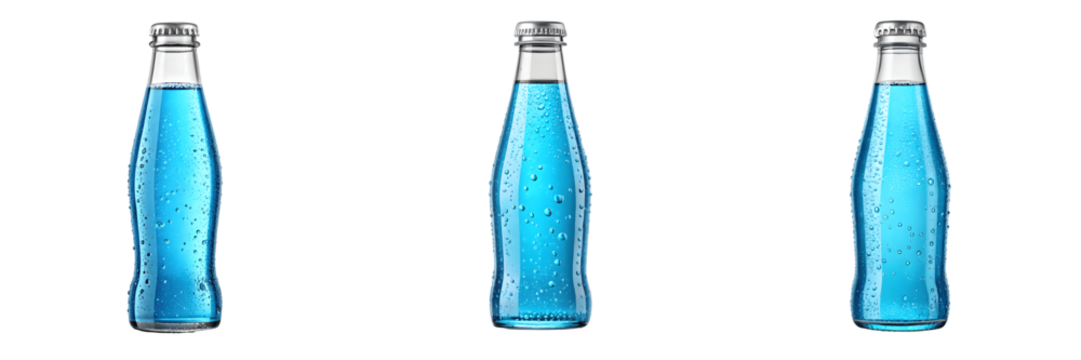 Set For Three blue soda bottles isolated on transparent background