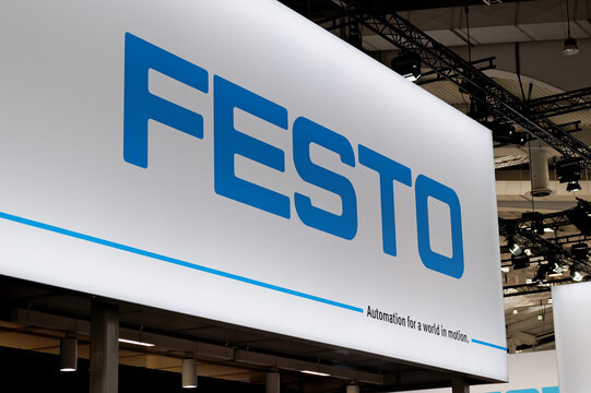 Hannover, Germany - April 3, 2025: Festo logo in Hannover - Festo produces pneumatic and electrical control systems and drive technology for factories and process automation