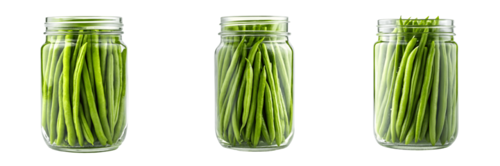 Set For Three jars of green beans isolated on transparent background