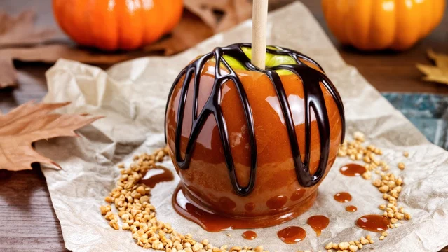 Festive Halloween Caramel Apple with Shiny Coating