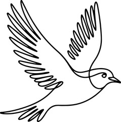 Minimalist bird in flight drawn with a single continuous line art style, isolated vector