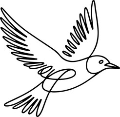 Flying bird in elegant continuous line art style, a minimalist vector illustration for logos
