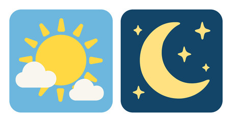 Sun and moon flat icons. Day and night simple illustrations. © Maxim Filitov