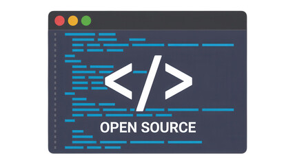 Dynamic open source code concept with coding symbols and text, representing innovation and collaborative development for modern technology projects