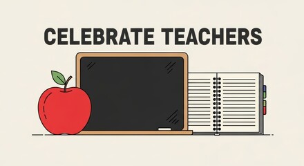 Celebrate Teachers with Apple and Blackboard Illustration.