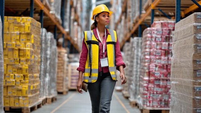 Warehouse Supervisor: A focused supervisor navigates the bustling aisles of a warehouse.