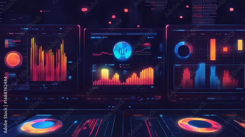 Aufkleber futuristic control room monitoring global business performance with charts and data analysis