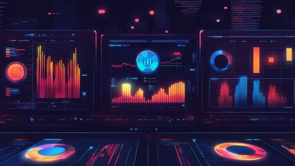 Futuristic control room monitoring global business performance with charts and data analysis - Powered by Adobe