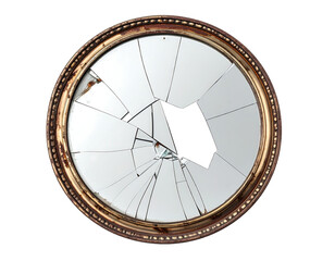 Shattered Round Mirror with Ornate Gold Frame