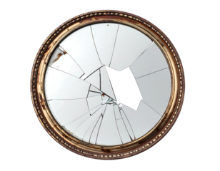 Shattered Round Mirror with Ornate Gold Frame