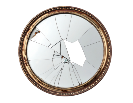 Shattered Round Mirror with Ornate Gold Frame