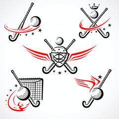 Hockey field labels and icons set. Collection icons hockey field . Vector