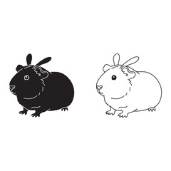 Iconic Guinea Pig Silhouette & Guinea Pig Lineart – Guinea Pig Vector Template Highlighting Farm Pet Form – Black Vector of Guinea Pig – Vector Set of Guinea Pig