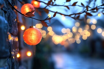 Obraz premium Festive red lanterns illuminating a vibrant night with bokeh lights