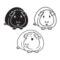 Flat Guinea Pig Silhouette & Guinea Pig Lineart – Guinea Pig Vector Image Featuring Simplified Geometry – Guinea Pig Illustration – Silhouette and Lineart Set of Guinea Pig