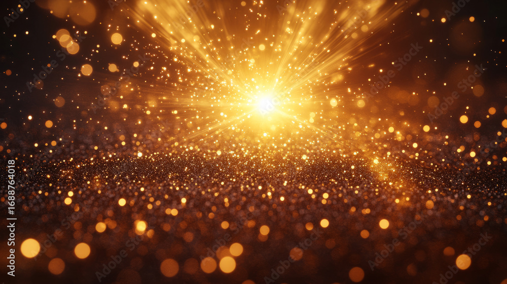 Poster a dazzling display of golden light and shimmering particles creating a bokeh effect scene