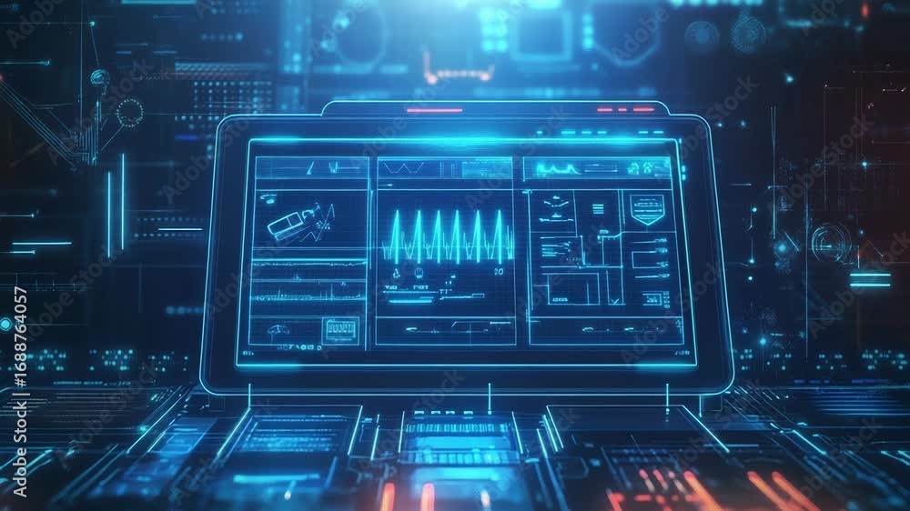 Poster futuristic interface displaying medical data and vital signs in augmented reality