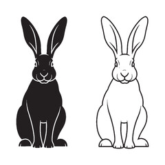 Iconic Hare Silhouette & Hare Lineart – Hare Vector Graphic Reflecting Recognizable Animal – Black Vector of Hare – Vector Set of Hare