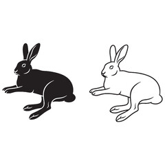 Contemporary Hare Silhouette & Hare Lineart – Hare Vector Composition in Modern Graphic Style – Hare Illustration – Silhouette and Lineart Set of Hare