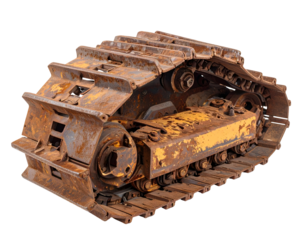 Rusty Metal Caterpillar Track on Transparent Background