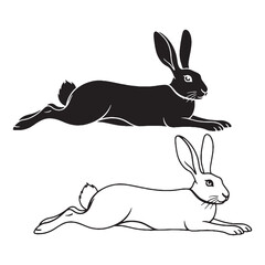Strong Hare Silhouette & Hare Lineart – Hare Vector Template Highlighting Bold Structure – Black Vector of Hare – Vector Set of Hare