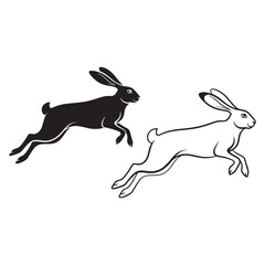 Modern Hare Silhouette & Hare Lineart – Hare Vector Composition with Simplified Graphic Look – Hare Illustration – Silhouette and Lineart Set of Hare