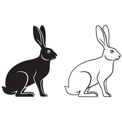 Defined Hare Silhouette & Hare Lineart – Hare Vector Image Highlighting Crisp Wildlife Edges – Black Vector of Hare – Vector Set of Hare