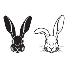 Minimal Hare Silhouette & Hare Lineart – Hare Vector Design with Simplified Natural Outline – Hare Illustration – Silhouette and Lineart Set of Hare