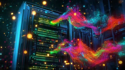 Server rack processing futuristic colorful data stream in data center - Powered by Adobe