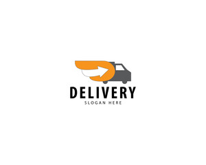Delivery logo. Fast delivery logo template design with car and wing.