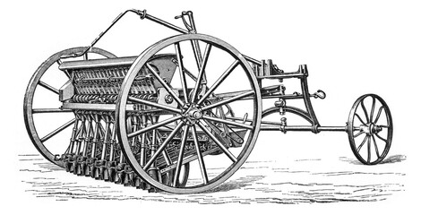 Fototapeta premium Seed drill, old vintage illustration, 1897
