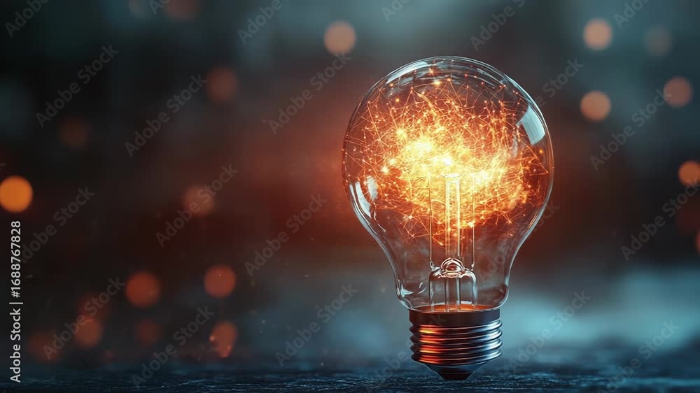 Poster light bulb shining with network of connections symbolizing innovation