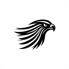 Stylized black eagle head silhouette with flowing feathers