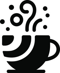 Flat vector illustration of steaming coffee cup icon, hot beverage symbol, morning drink, cafe design element, coffee aroma, warm cup, coffee break, beverage silhouette.