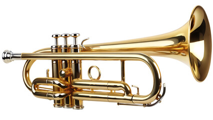 Shiny golden cornet musical instrument isolated on a transparent background trumpet