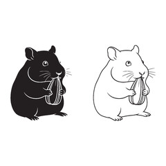 Detailed Hamster Silhouette & Hamster Lineart – Hamster Vector Image Highlighting Neat Small Animal Traits – Hamster Illustration – Silhouette and Lineart Set of Hamster