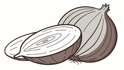 Illustration of fresh onions and sliced onion vegetable for cooking and healthy eating concept design art