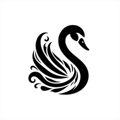 Elegant black swan silhouette with decorative feathers