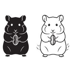 Round Hamster Silhouette & Hamster Lineart – Hamster Vector Graphic Featuring Recognizable Pet Design – Black Vector of Hamster – Vector Set of Hamster