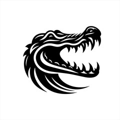 Stylized black alligator head with open mouth and sharp teeth