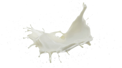  Closeup milk splash on white background. 3d rendering. png files.
