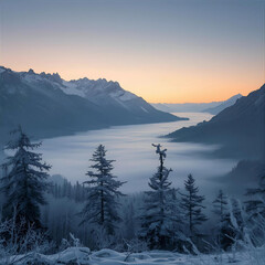 Sunburst Over Snowy Ridges