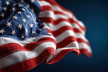 U.S. flag waving gently against a dark background, symbolizing patriotism and national pride
