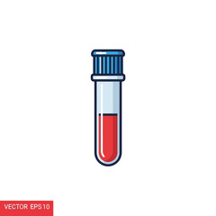 A simple, clean vector illustration of a single test tube filled with red liquid and a blue cap.