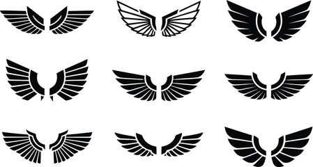 Creative Black and White Vector Wing Illustrations for Emblems, Logos and Designs.